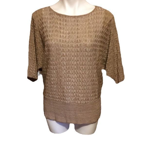 New Directions Tan Scoop Neck Short Dolman Sleeves Tight Knit Sweater XL - Picture 1 of 4